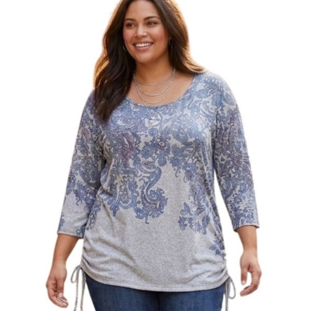Avenue Charlene Side Tie Tunic Womens Size 20 Gray Blue Paisley Top 2X
